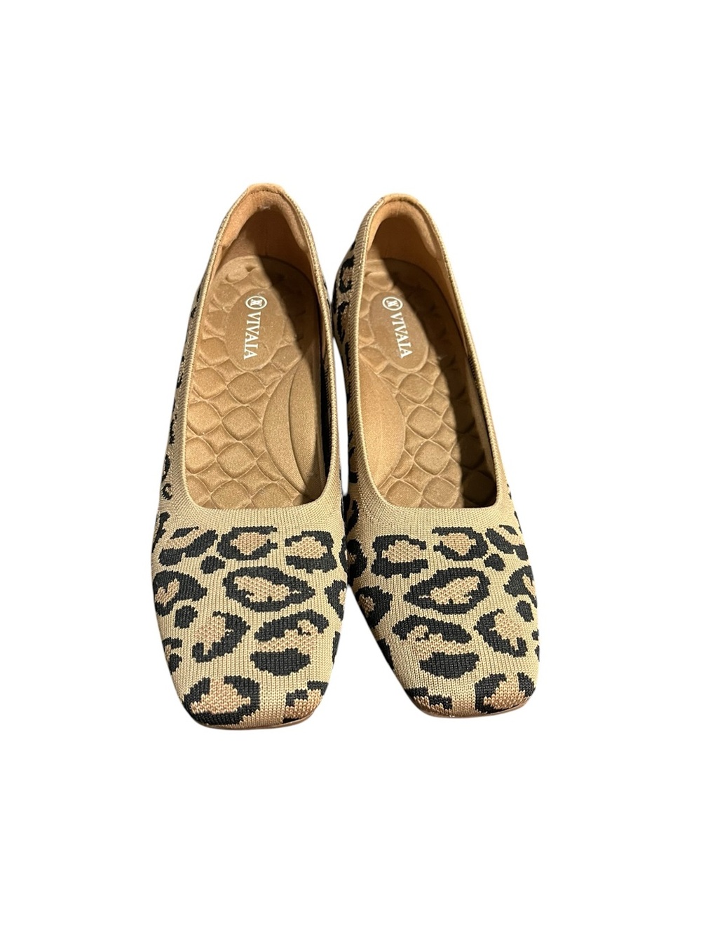 VIVAIA Women's Leopard Knit Ballet Flats in Beige/Black